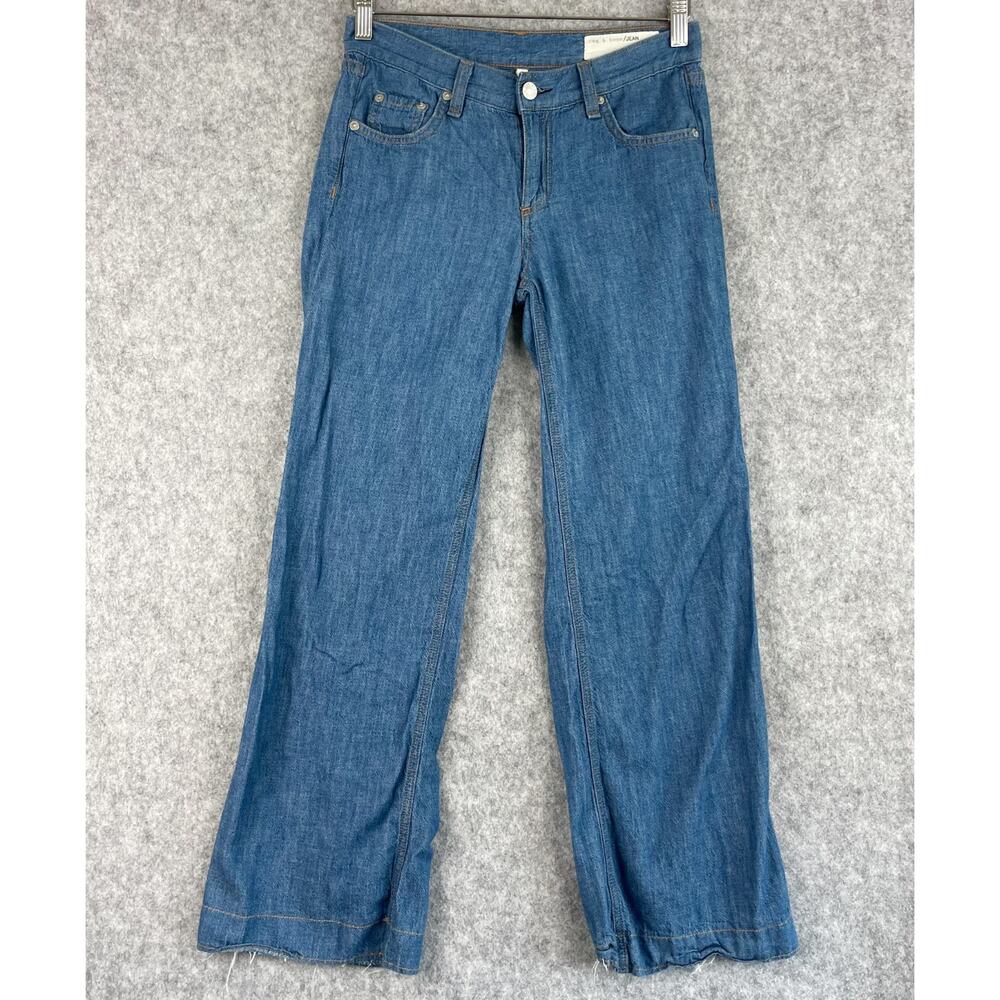 Rag Bone Wide Leg Jeans Womens 25 Blue Chambray Cotton Medium Wash Mid Rise Boho